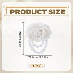 布製フラワーブローチ1個  プラスチック製の模造真珠ビーズチェーン付き  ホワイト  119x72x33mm&nbsp;JEWB-LP0010-04B