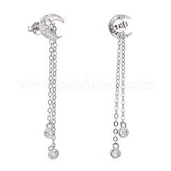 Brass Micro Pave Clear Cubic Zirconia Dangle Stud Earrings&nbsp;EJEW-K083-16P