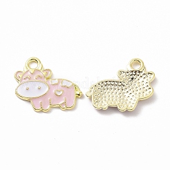 合金エナメルチャーム  牛のチャーム  ゴールドカラー  16x20x2mm  穴：2.5mm&nbsp;ENAM-B054-08G