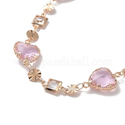 Glass Heart & Square Pendant Necklace with Brass Dapped Chains&nbsp;NJEW-A015-13KCG