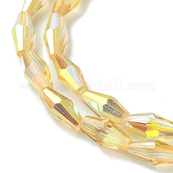透明な電気メッキガラスビーズ  半分メッキ  多面カット  双円錐形  ゴールド  8x4mm  穴：0.8mm&nbsp;X1-GLAA-K064-05A-HP01