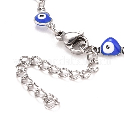 Enamel Heart with Evil Eye Link Chains Bracelet&nbsp;BJEW-P271-07P-04