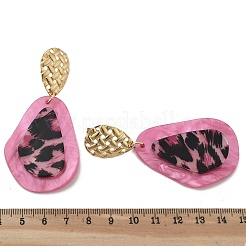 304ステンレススチールヒョウスタッドピアス  アクリルと  ショッキングピンク  74x35mm&nbsp;EJEW-Z084-14G-03