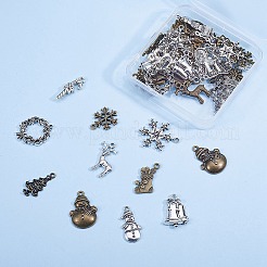 合金のチベット風チャーム  クリスマステーマ  アンティークシルバー  74x72x17mm  48個/箱&nbsp;TIBE-SC0002-06