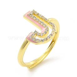 Mixed Color Enamel Initial Letter Adjustable Ring with Clear Cubic Zirconia&nbsp;RJEW-P045-01G-J