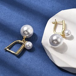 ブラスマイクロパヴェキュービックジルコニアフープピアス  absプラスチックパール  長持ちメッキ  ラックめっき  鉛フリー＆カドミウムフリー  18KGP本金メッキ  31x11.5mm&nbsp;EJEW-H180-10G