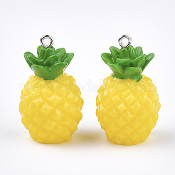 樹脂チャーム  プラチナトーン鉄パーツ  模造食品  パイナップル  きいろ  32~33x19~20x18~19mm  穴：2mm&nbsp;RESI-T028-51
