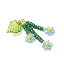 ガラスシードビーズの花のペンダント  アクリルと  空色  39mm  丸カン：6x0.7ミリ  内径：4.5mm&nbsp;PALLOY-MZ01194-01