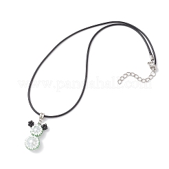 Glass Seed Beads & Glass Pearl Round Beaded Bear Pendant Waxed Cotton Cord Necklaces for Women Men&nbsp;NJEW-MZ00126-04