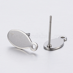 変色しない304ステンレススチールスタッドピアス金具  カン付き  オーバル  ステンレス鋼色  12x6x0.8mm  穴：1mm  ピン：0.8mm&nbsp;STAS-P198-29