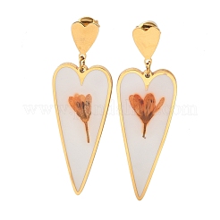 Heart with Flower Pattern Stainless Steel Dangle Stud Earrings&nbsp;EJEW-D303-02G