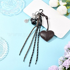 Imitation Leather Heart & Polyester Cord & Billiards Resin Bead Pendant Decorations&nbsp;HJEW-JM04419-02