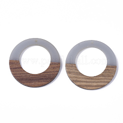 樹脂＆ウォールナットウッドペンダント  リング  ライトスチールブルー  49x4mm  穴：2mm&nbsp;RESI-S358-29A-02