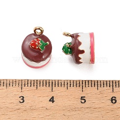 合金エナメルチャーム  3d ストロベリーケーキチャーム  ゴールドカラー  サドルブラウン  10.5x10x10.5mm  穴：1.4mm&nbsp;AL-CBAC5EF-02G-01