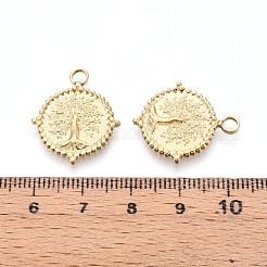 304ステンレスペンダント  フラット ラウンド ツリー オブ ライフ チャーム付き  14KGP本金メッキ  22.5x19x2mm  穴：2.7mm&nbsp;STAS-N109-189G