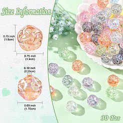 30 個の UV メッキ透明アクリルビーズ  虹色の  ボール  ミックスカラー  19x19x17.5mm  穴：2.5mm&nbsp;PACR-YW0001-56