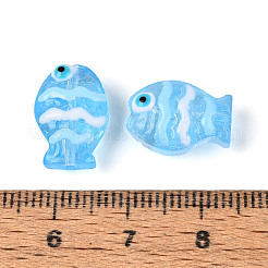 透明なガラスとエナメルのビーズ連売り  手描きのビーズ  魚  ライトスカイブルー  14.5x10~10.5x6~7.5mm  穴：0.6~0.9mm  約35個/連  24.41~25''（62~63.5センチメートル）&nbsp;GLAA-T034-01E