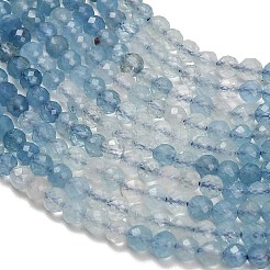 グラデーションカラーのナチュラルデビルブルーアクアマリンビーズ連売り  ラウンド  多面カット  3.5~4mm  穴：0.8mm  約102個/連  15.35''（39センチメートル）&nbsp;G-NH0072-B01-4mm