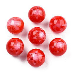 花不透明な樹脂ビーズ  ラウンド  レッド  20x19mm  穴：2mm&nbsp;RESI-T054-001C