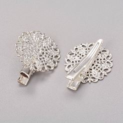アイアン製ダッカールクリップパーツ  真鍮細工の花のトレイ  銀色のメッキ  35x25x10mm&nbsp;PHAR-B014-S