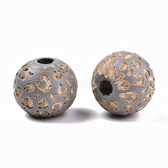 塗装天然木ビーズ  レーザー彫刻模様  ヒョウ柄のラウンド  ライトグレー  10x8.5mm  穴：2.5mm&nbsp;WOOD-T021-53A-05