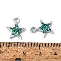 合金ラインストーンペンダント  スター  エメラルド  15.5x12.5x2mm  穴：2mm&nbsp;RB-P037-01P-04