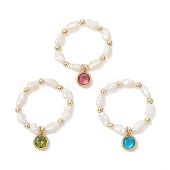 3Pcs Natural Cultured Freshwater Pearl Beaded Stretch Finger Rings&nbsp;RJEW-JR01009
