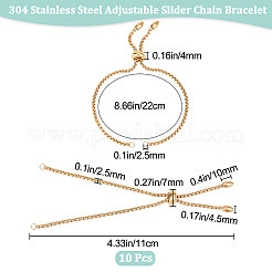 10Pcs Adjustable 304 Stainless Steel Slider Bracelets Making&nbsp;STAS-BBC0001-86