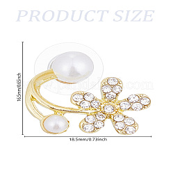 亜鉛合金ラインストーンスタッドピアス1組  ABSの模造パールと  花  ライトゴールド  18.5x16.5mm&nbsp;EJEW-LP0007-041