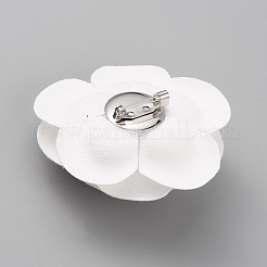 カメリアシェイプのベレーラペルピン  女性のための合金の絶妙なブローチ  ホワイト  63.5x62x26.5mm  ピン：0.5mm&nbsp;JEWB-WH0010-50C
