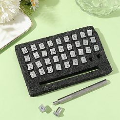 文字と数字の合金レザースタンプツールセット  ハンドルを含む  DIYベルト用  木製の手工芸品の印刷  プラチナ  133x84x14mmスタンピングヘッド：10x8x13.5mm&nbsp;TOOL-WH20012-002B
