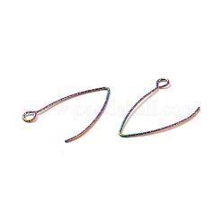 レインボーカラーイオンプレーティング（IP）316ステンレススチールイヤリングファインディング  ピアスフック  水平ループ付き  27x17x0.7mm  穴：2.5mm  21ゲージ  ピン：0.7mm&nbsp;STAS-B025-01M