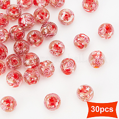 1Strand Handmade Inner Flower Gold Sand Lampwork Round Bead Strands&nbsp;LAMP-OC0001-41
