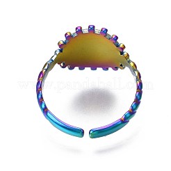 Rainbow Color 304 Stainless Steel Flat Round with Initial Cuff Ring&nbsp;RJEW-S405-139