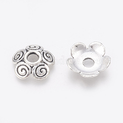 アンティーク銀合金ビーズキャップ  5花びら  花  アンティークシルバー  18x5mm  穴：4.5mm&nbsp;PALLOY-G131-55AS-AAA