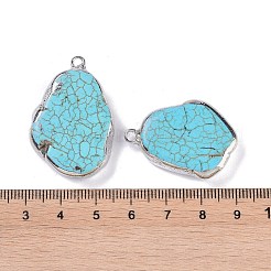 合成ターコイズペンダント  真鍮パーツ  ナゲットチャーム  プラチナ  31~36x22~24.5x6~7mm  穴：3mm&nbsp;KK-F868-32P-01