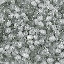 ドローベンチスタイルのガラスシードビーズ  ラウンド  模造キャットアイビーズ  丸い穴  ライトグレー  4x3mm  穴：1.4~1.8mm  約7500個/ポンド&nbsp;SEED-N008-11J
