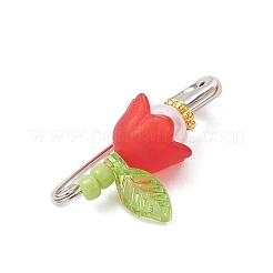 アクリルパーツ  ペーパークリップ付きの花  チベットスタイル合金と  ガラス  ABSプラスチック模造真珠と鉄  プラチナ  25.5x14x10.5mm&nbsp;PALLOY-JF04667