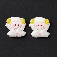 スプレープリント樹脂カボション  DIYアクセサリー  羊の混合形状  ホワイト  20~24x18~24x6~7mm&nbsp;RESI-G031-09
