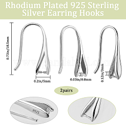 Anti-Tarnish 2 Pairs Rhodium Plated 925 Sterling Silver Earring Hooks&nbsp;STER-BBC0006-70