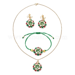 Christmas Wreath Glass Seed Beads Bracelets & Pendant Necklaces & Stud Earrings Sets&nbsp;SJEW-MZ00013