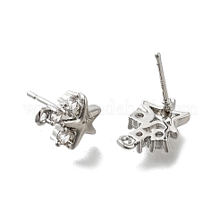真鍮製、キュービックジルコニアのスタッドピアス金具  カドミウムフリー＆ニッケルフリー＆鉛フリー  スター  プラチナ  15.5x9mm  穴：1mm  ピン：0.5x12mm&nbsp;KK-Q048-14P