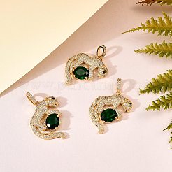 3個ラックメッキ真鍮マイクロパヴェキュービックジルコニアペンダント  カドミウムフリー＆鉛フリー  ヒョウ  18KGP本金メッキ  24x33x5.5mm  穴：4x8mm&nbsp;ZIRC-SZ0003-88