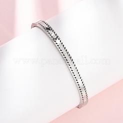 304ステンレススチール製マイクロパヴェキュービックジルコニアヒンジ付きバングル（女性用）  ステンレス鋼色  内径：2-3/8x1-7/8インチ（5.9x4.75cm）&nbsp;BJEW-Z146-04P