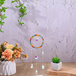 1Pc Colorful Glass Beaded Woven Net Suncatchers&nbsp;AJEW-CY0001-95C