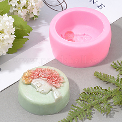 3Dの女の子の顔のフォンダン型キットをDIY  木製のクラフトスティック入り  プラスチックピペット  ラテックス指サック  プラスチック計量カップ  プラスチックスプーン  ショッキングピンク  80x36mm  内径：65mm  1 PC&nbsp;DIY-OC0003-47