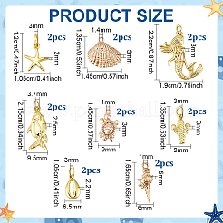 16個8スタイル真鍮ペンダント  海の動物チャーム  18KGP本金メッキ  10.5~22x6~14.5x2~5mm  穴：1~3.7mm  2個/スタイル&nbsp;KK-PH0015-12A