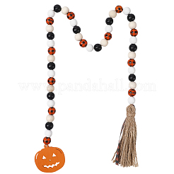 Halloween Round Natural Wood Beaded Wall Hanging Ornaments&nbsp;HJEW-WH20004-15