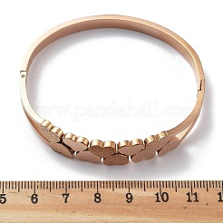 イオンプレーティング（IP）304ステンレススチール製ヒンジ付き女性用バングル  艶消し  ハート  ローズゴールド  内径：2-1/4x1-7/8インチ（5.7x4.9cm）&nbsp;BJEW-A011-19RG