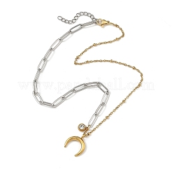 Duo Tone 304 Stainless Steel Crescent Moon Pendant Mixed Chain Necklaces for Women&nbsp;NJEW-JN06596